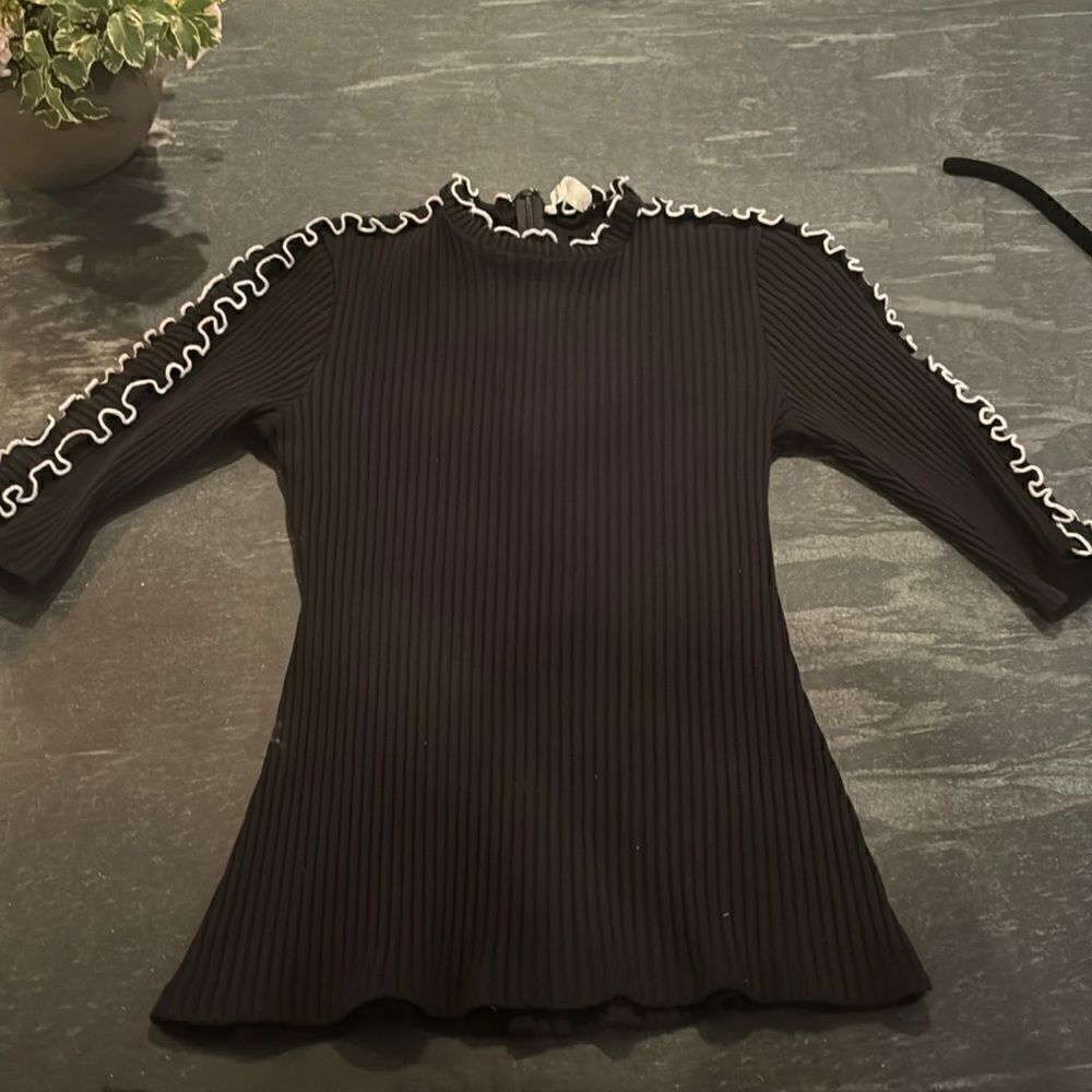 Amanda Uprichard  Averill Ribbed top w/White Frill